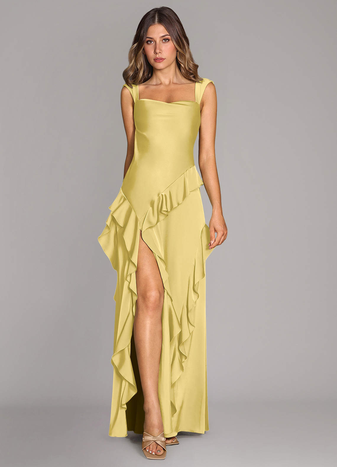 Sloane A-Line Sweetheart Stretch Satin Bridesmaid Dress in Canary