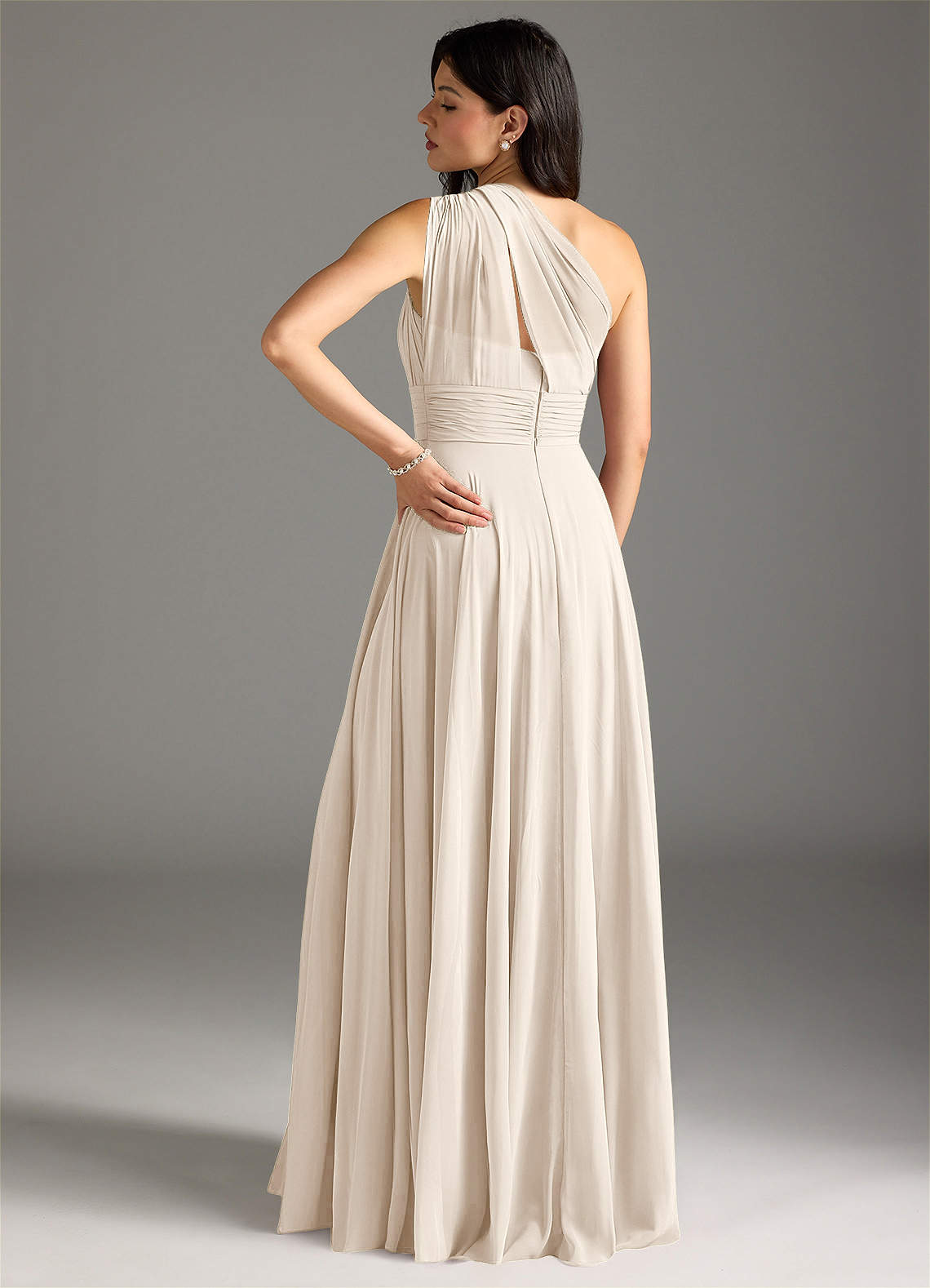 Charlize A-Line One-Shoulder Chiffon Bridesmaid Dress in White Alabaster