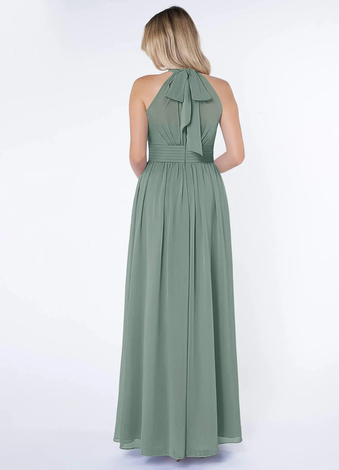 Iman A-Line Halter Chiffon Bridesmaid Dress in Silver Sage