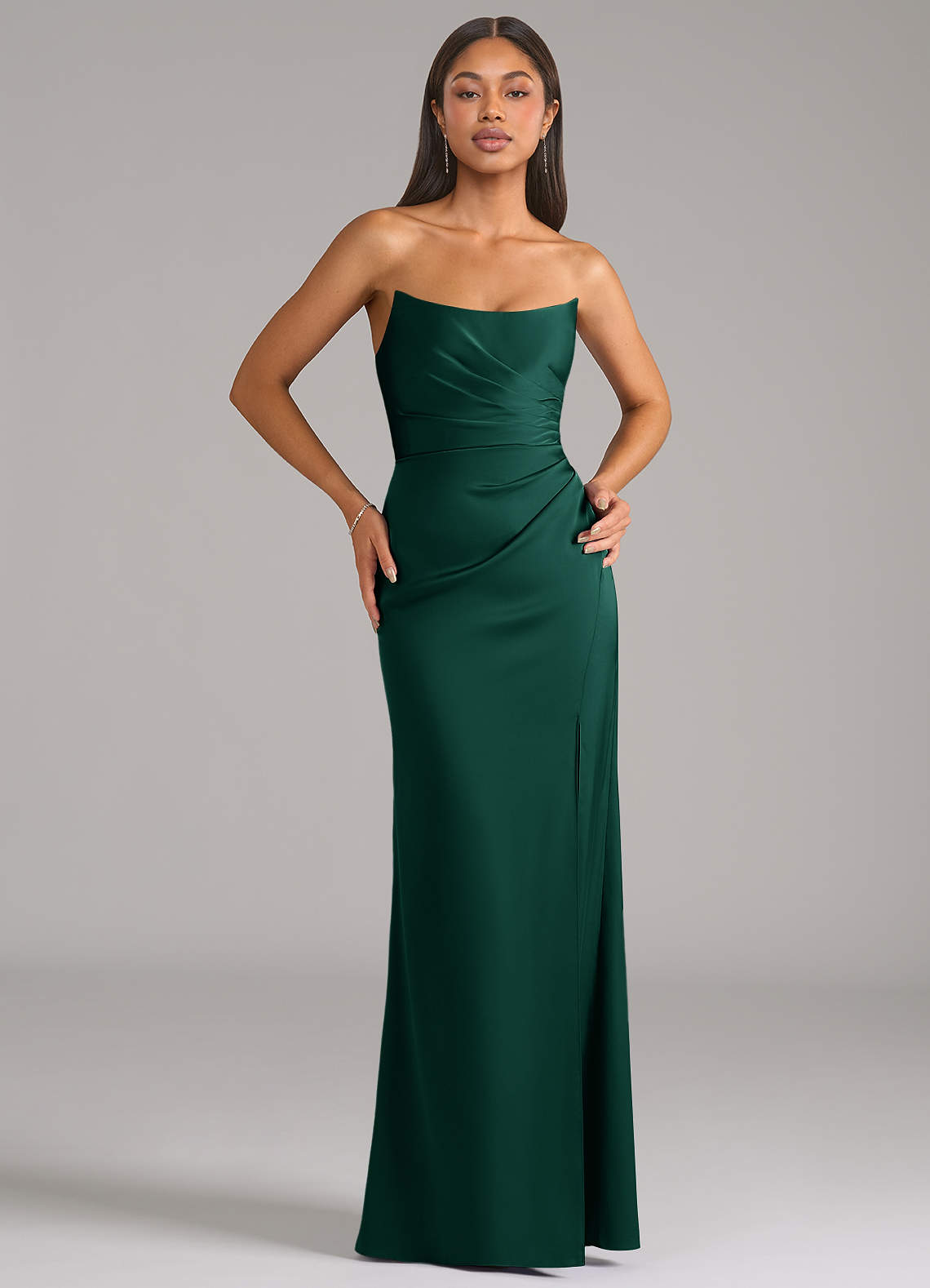 Marla Sheath Strapless Stretch Satin Bridesmaid Dress in Emerald
