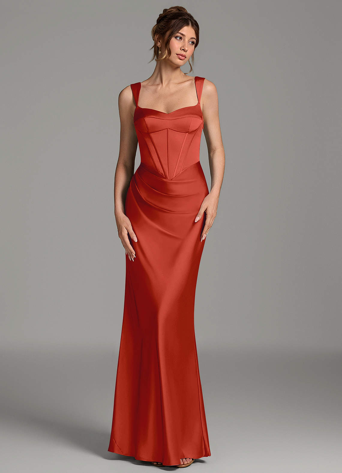 Mela Sheath Sweetheart Stretch Satin Bridesmaid Dress in Rust