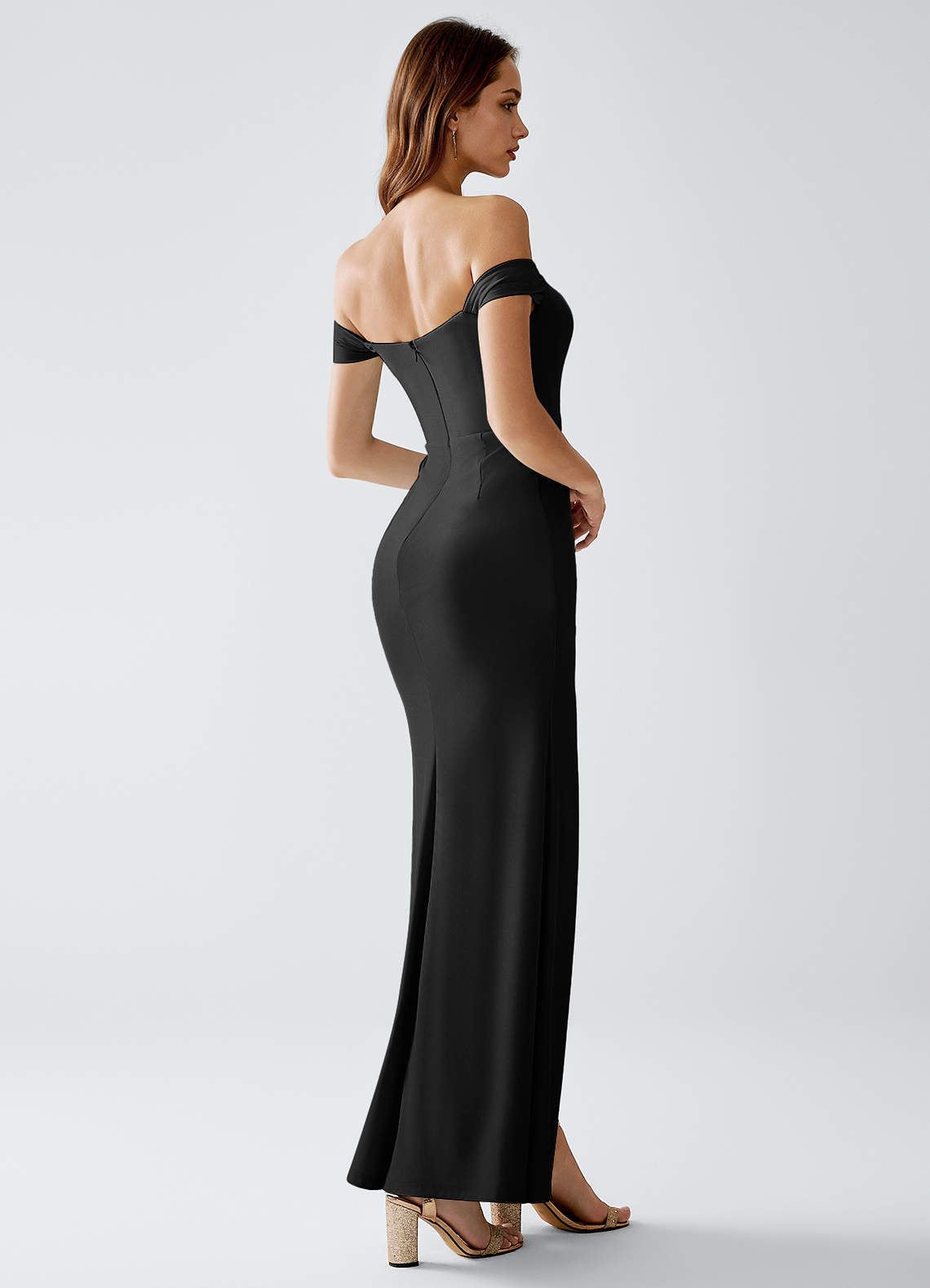 Crala Sheath Corset Stretch Knit Evening Dress in Black