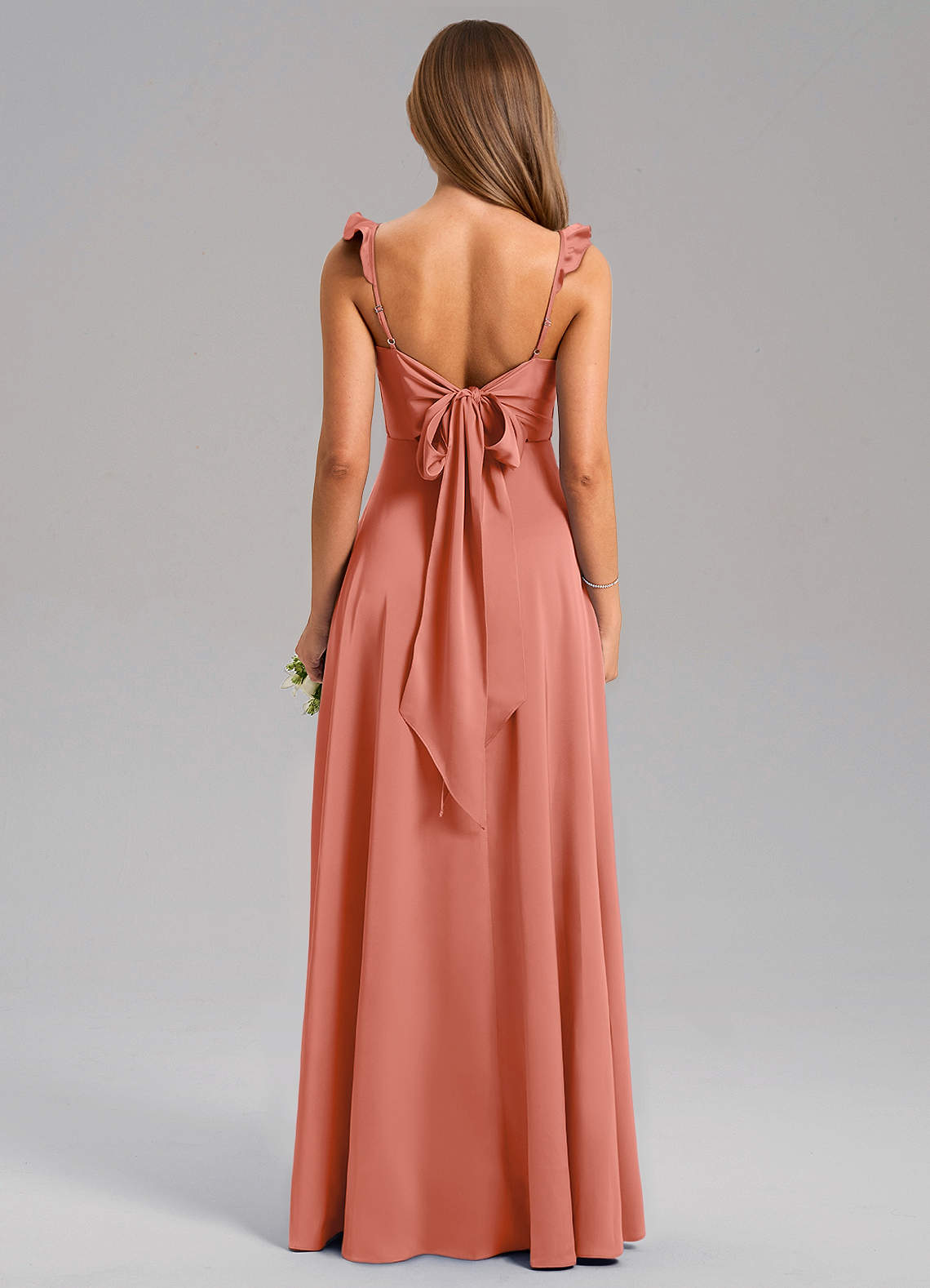Everett A-Line V-Neck Chiffon Bridesmaid Dress in Salmon Pink