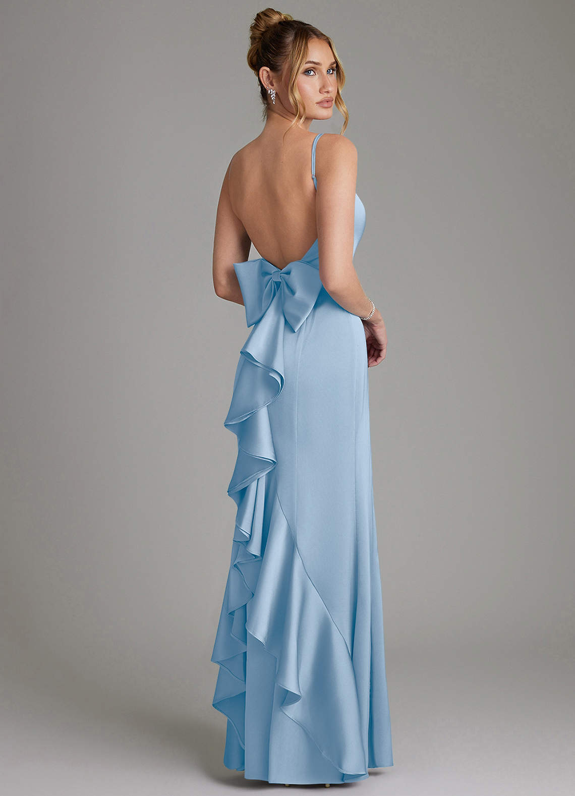 Zherra Mermaid Scoop-Neck Stretch Satin Bridesmaid Dress in Powder Blue