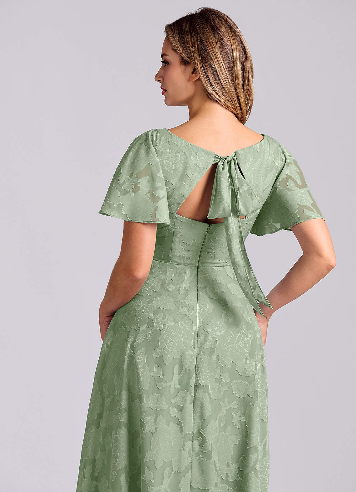 Kimber A-Line V-Neck Floral Burnout Bridesmaid Dress in Dusty Sage