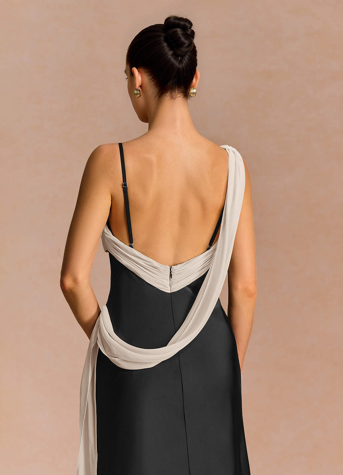 Ixchel A-Line Corset Crepe Chiffon Evening Dress in Black