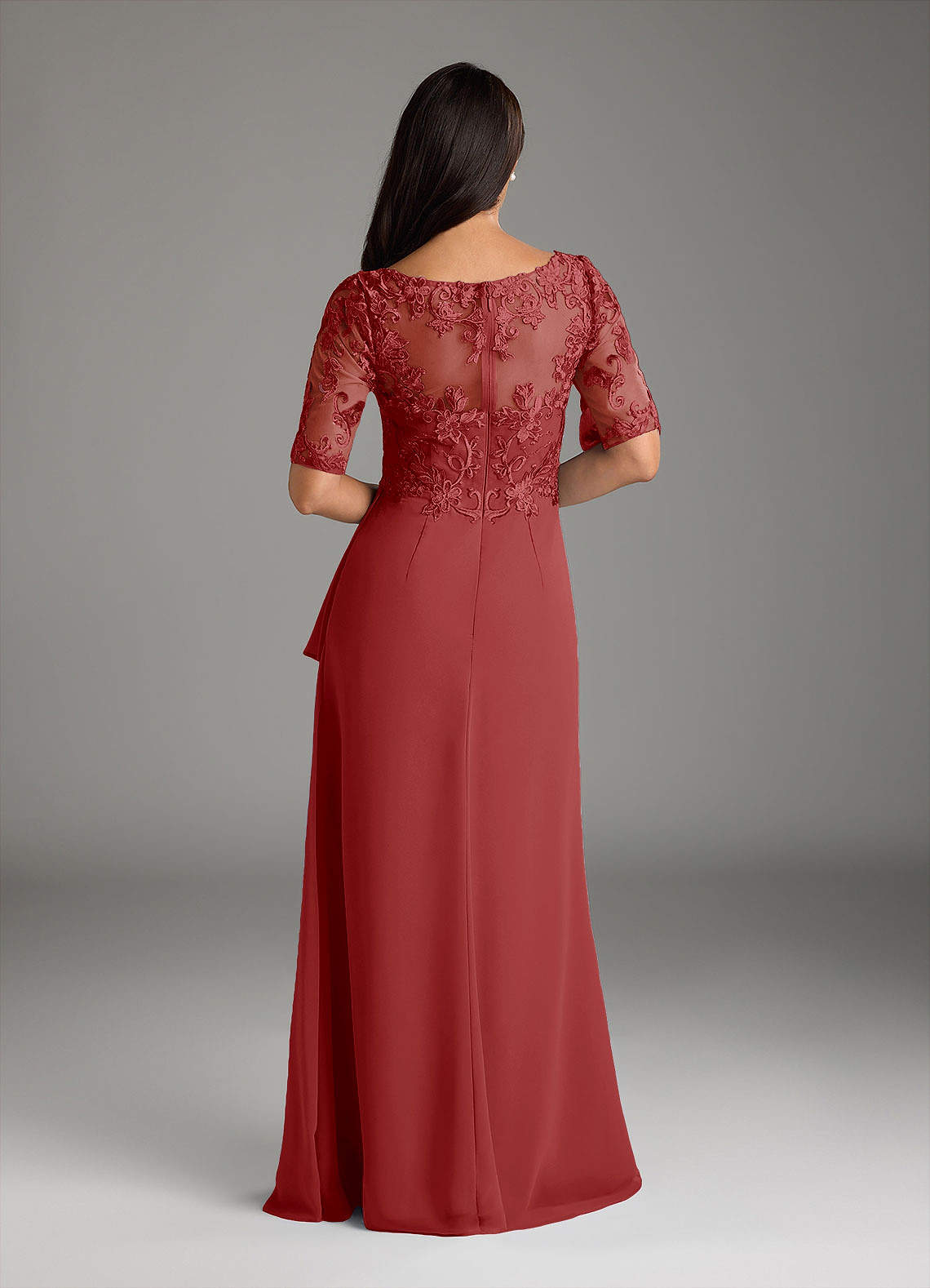 Amedeus A-Line V-Neck Chiffon and Lace Mother of the Bride Dress in Rust