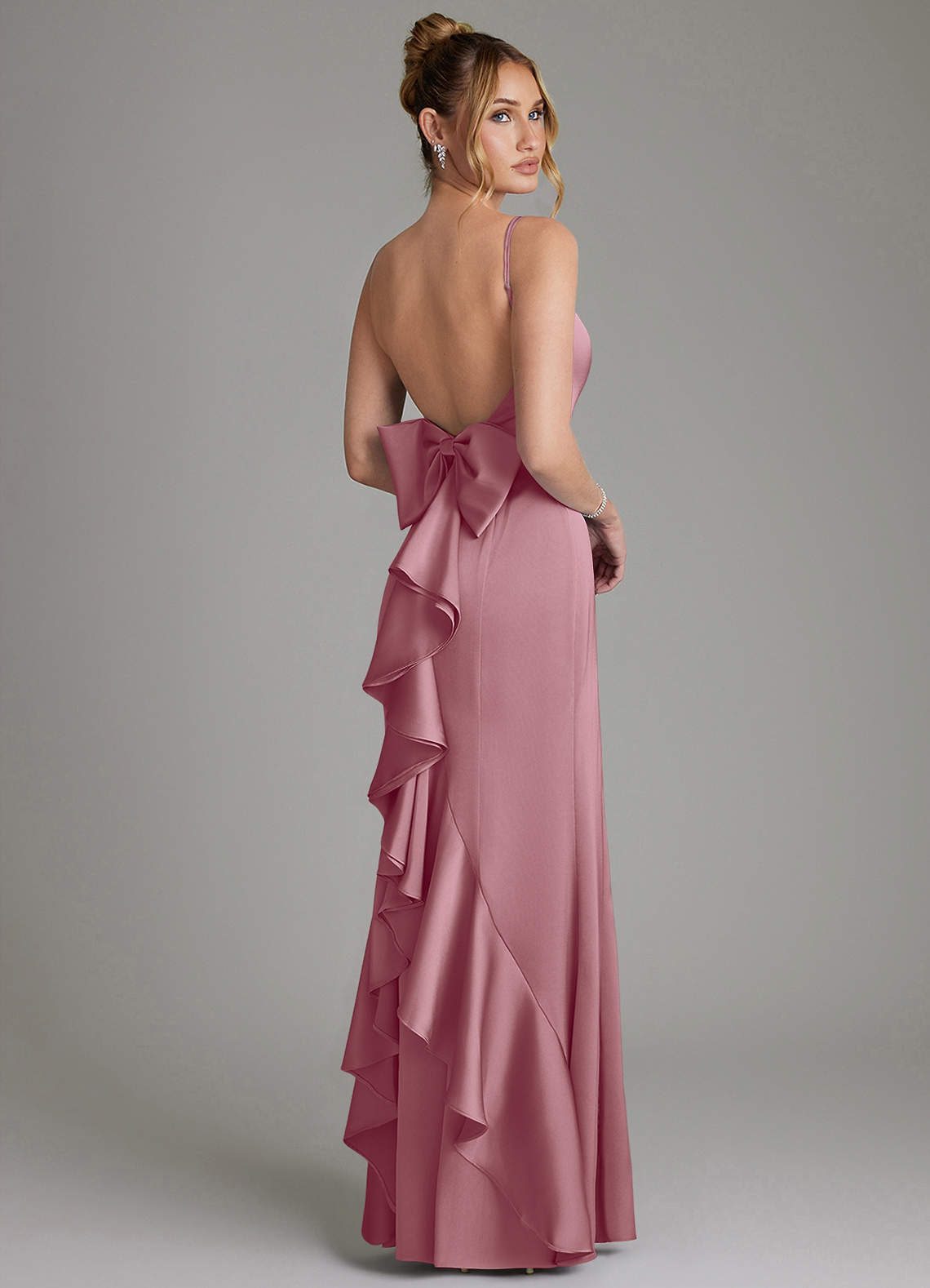 Zherra Mermaid Scoop-Neck Stretch Satin Bridesmaid Dress in Vintage Mauve