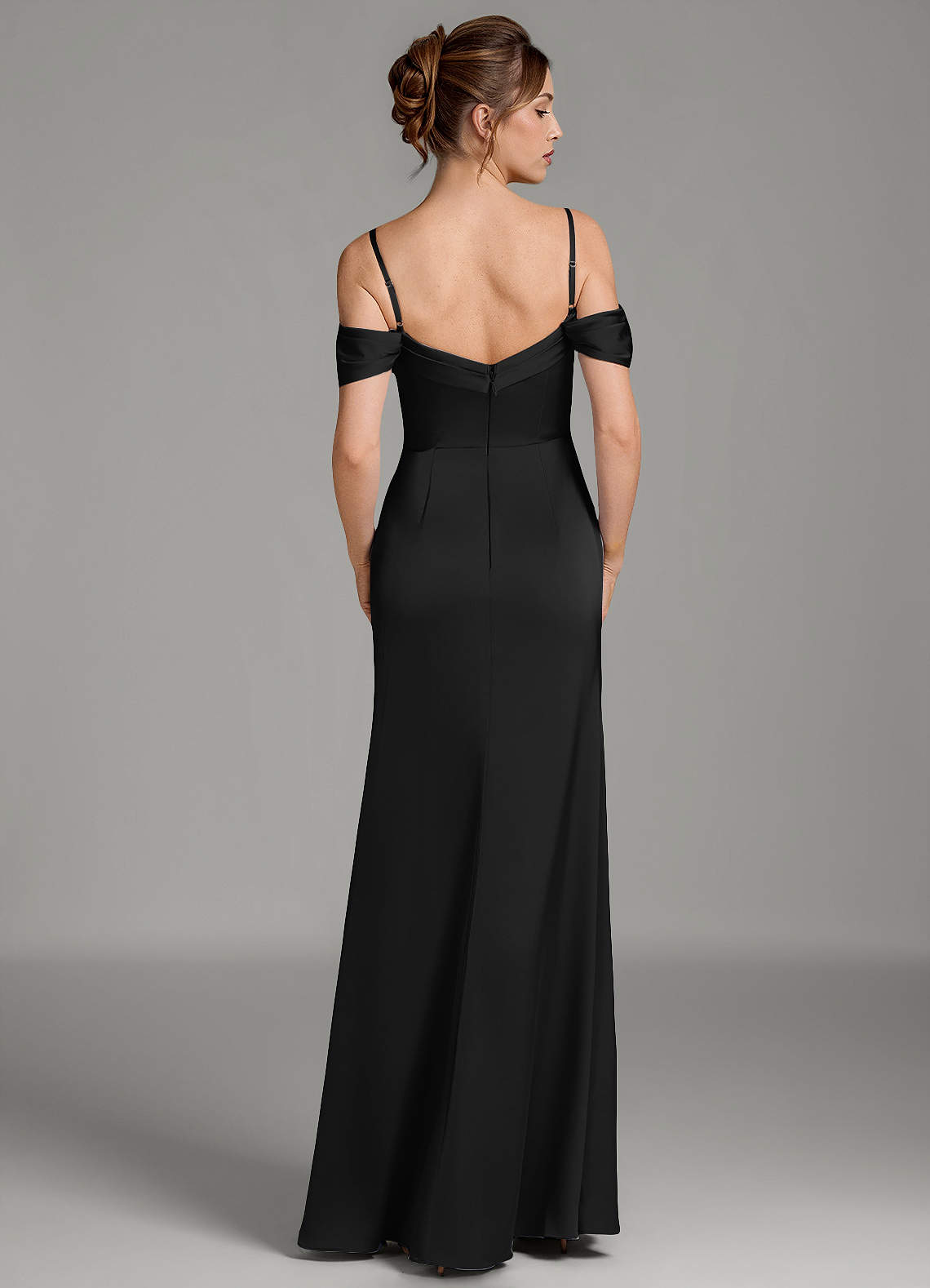 Wyatt Mermaid Off-the-Shoulder Stretch Satin Bridesmaid Dress in black