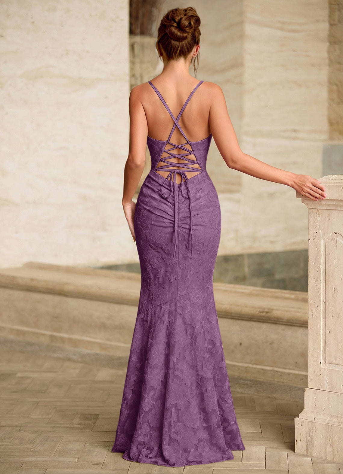 Leahenmo Mermaid Cowl-Neck Floral Burnout Prom Dress in Wisteria - photo 2