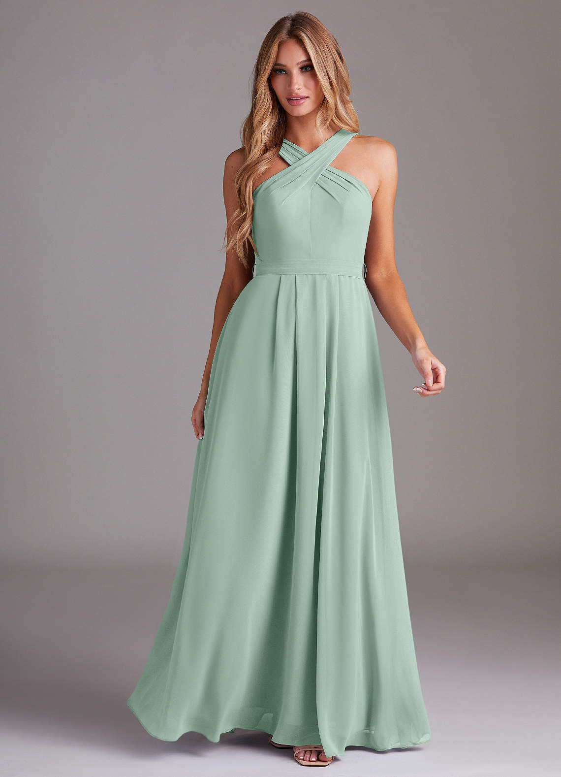 Dixie A-Line Halter Chiffon Bridesmaid Dress in Agave
