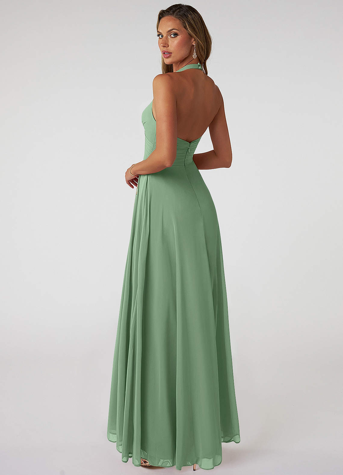 Tessie A-Line V-Neck Chiffon Bridesmaid Dress in Matcha