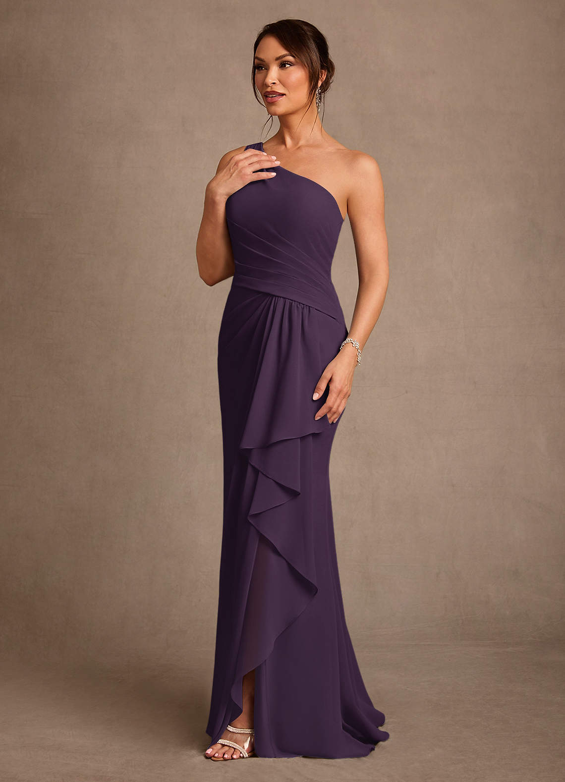 Floy Sheath One-Shoulder Chiffon Mother of the Bride Dress in Plum