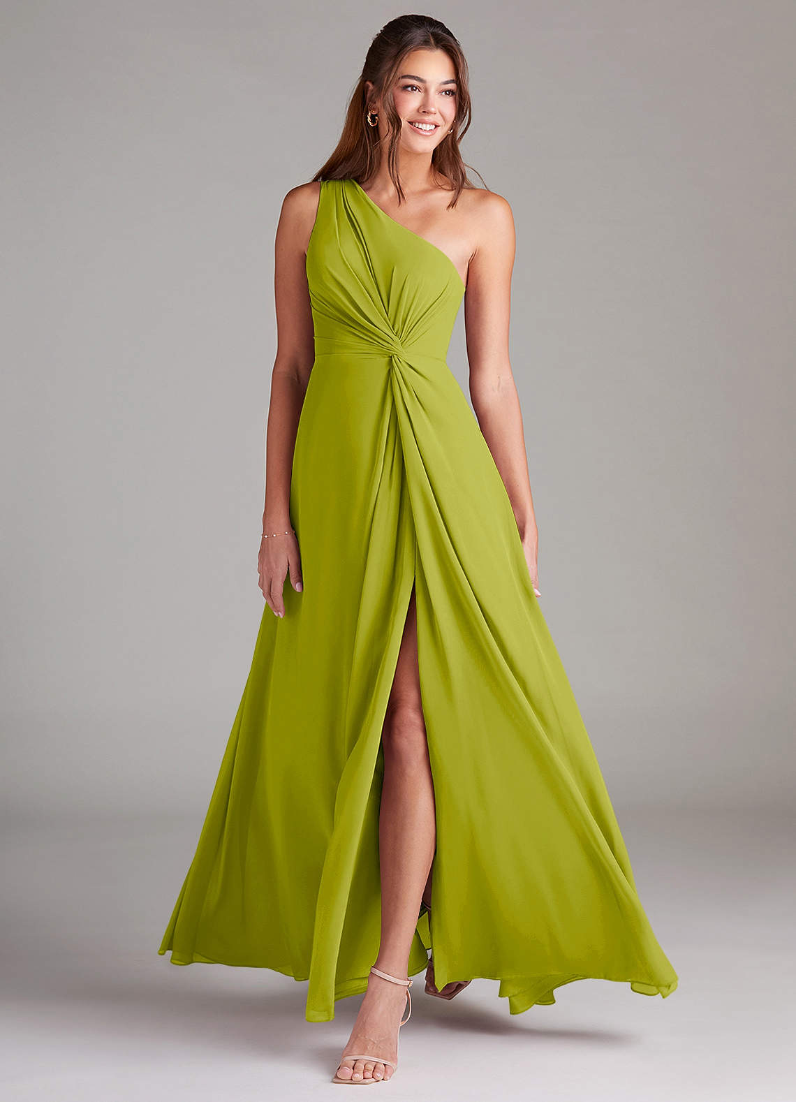 Brooke A-Line One-Shoulder Chiffon Bridesmaid Dress in Lemongrass