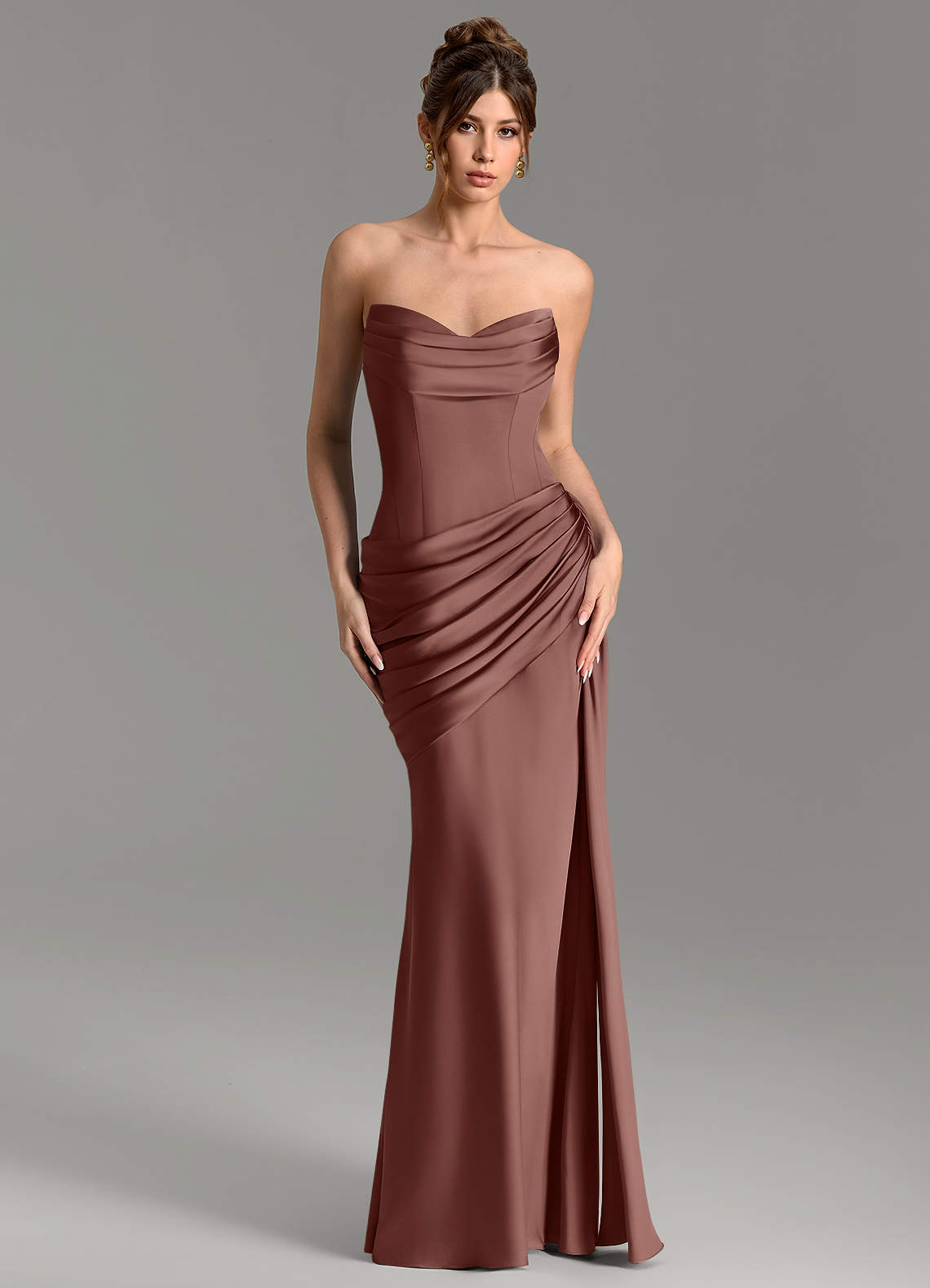 Zorah Mermaid Sweetheart Stretch Satin Bridesmaid Dress in Espresso