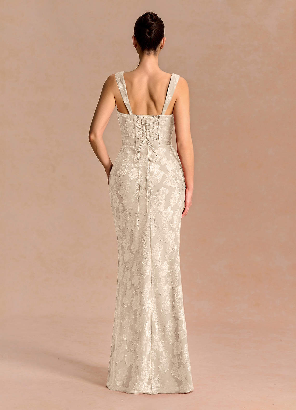 Agustina Square-Neck Pleated Fil Coupé Evening Dress in Cream