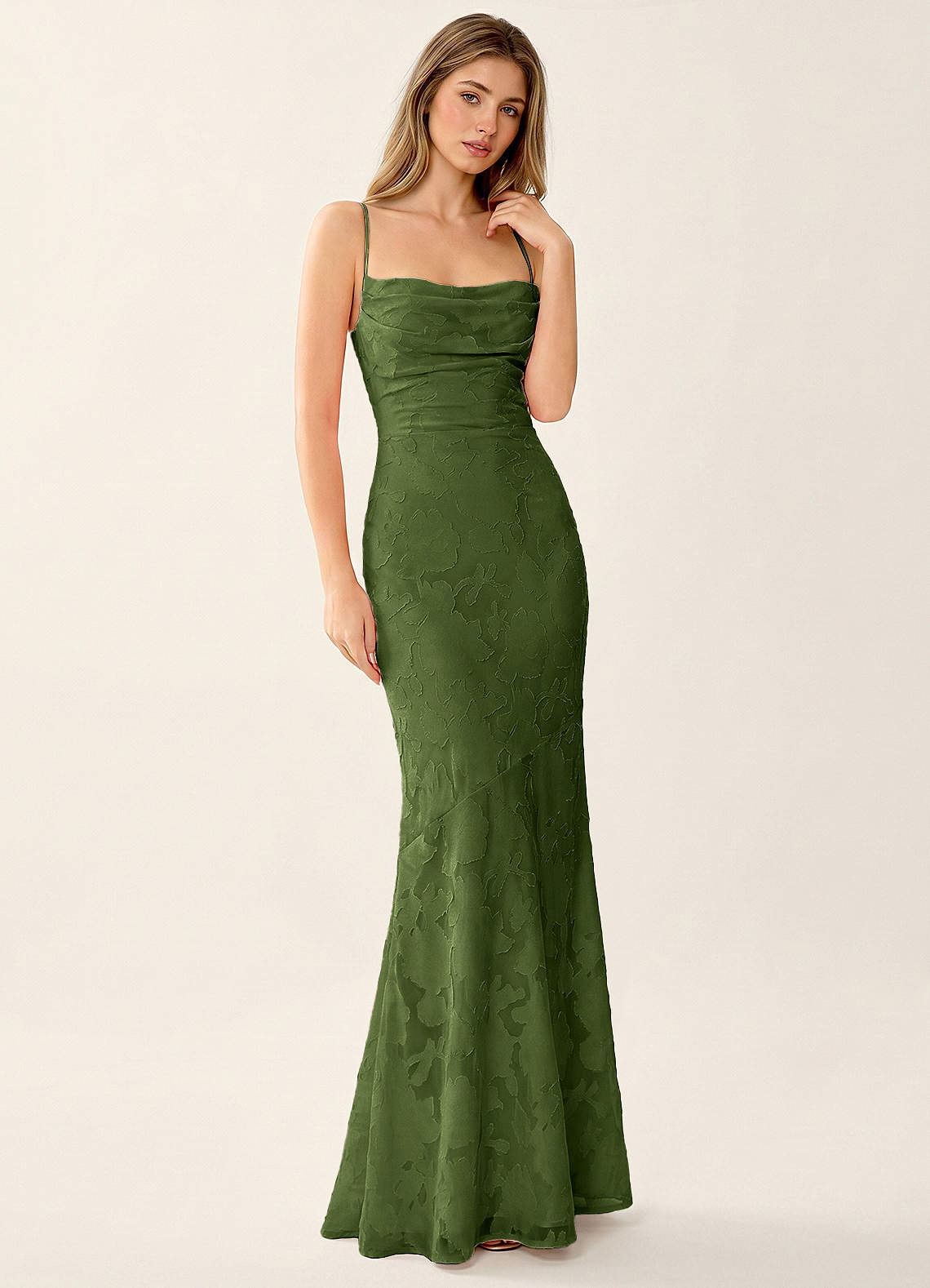 Natasha Mermaid Spaghetti-Strap Floral Burnout Evening Dress in Burgundy