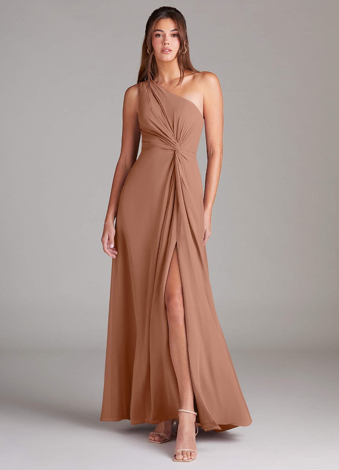 Brooke A-Line One-Shoulder Chiffon Bridesmaid Dress in Bronzer