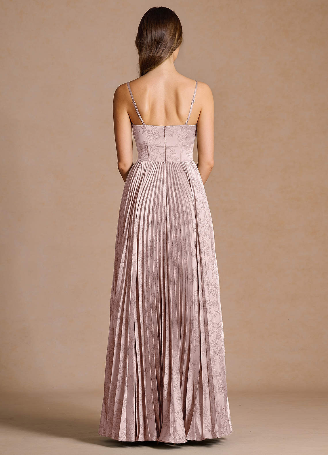 Vesper Pleated Knot-Neck Jacquard Wedding Guest Dress in Pink