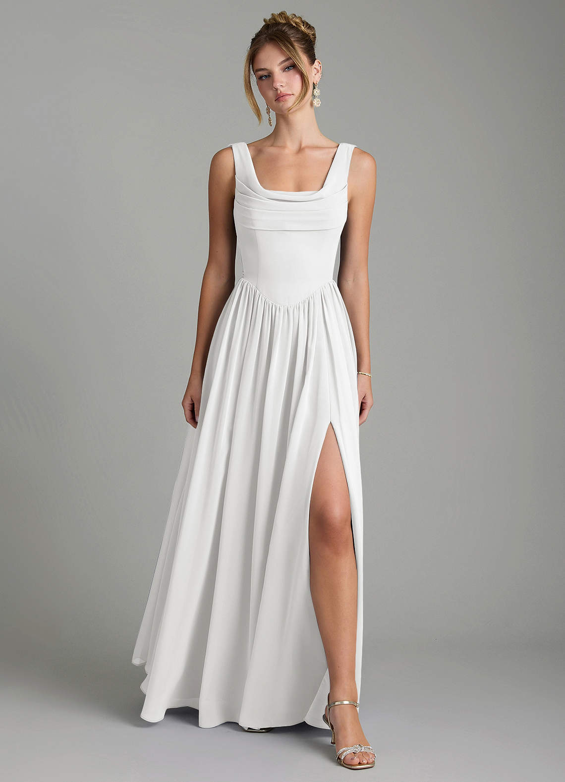 Novi A-Line Square-Neck Chiffon Bridesmaid Dress in white