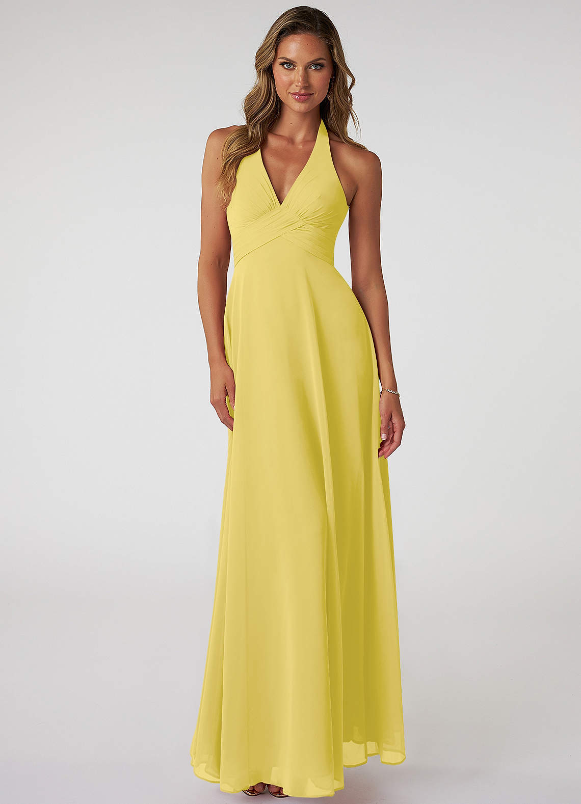 Tessie A-Line V-Neck Chiffon Bridesmaid Dress in Canary