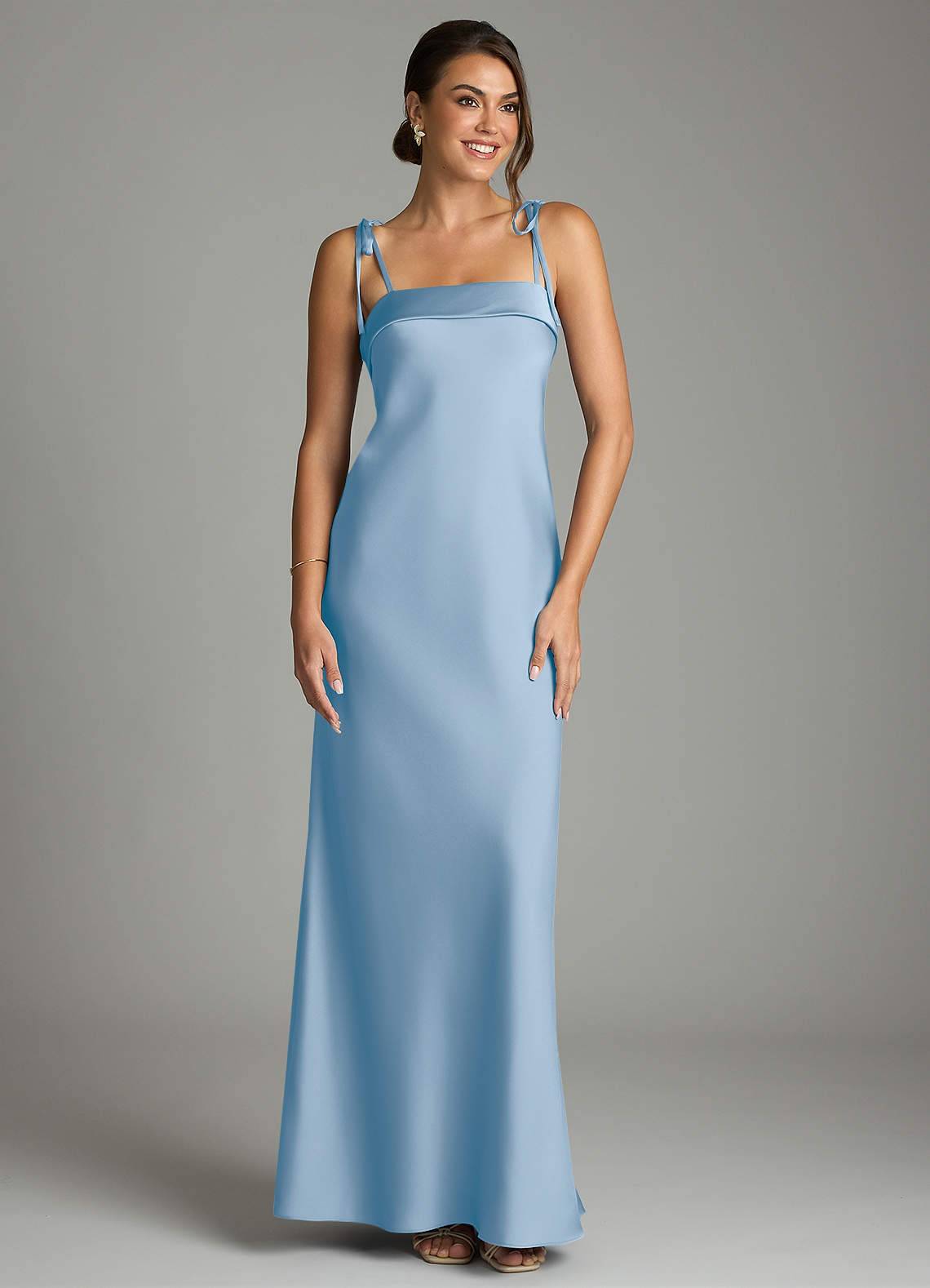 Ellia Sheath Straight-Neck Stretch Satin Bridesmaid Dress in Powder Blue