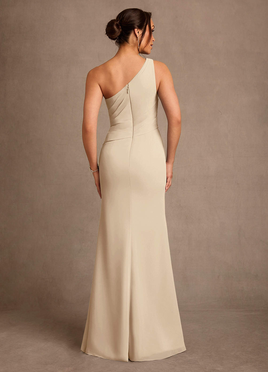 Floy Sheath One-Shoulder Chiffon Mother of the Bride Dress in taupe