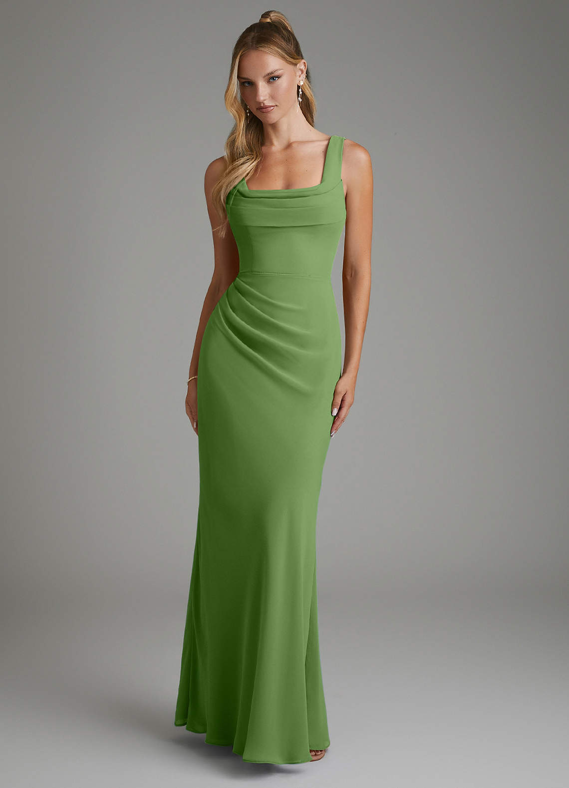 Asa Sheath Square-Neck Chiffon Bridesmaid Dress in Basil