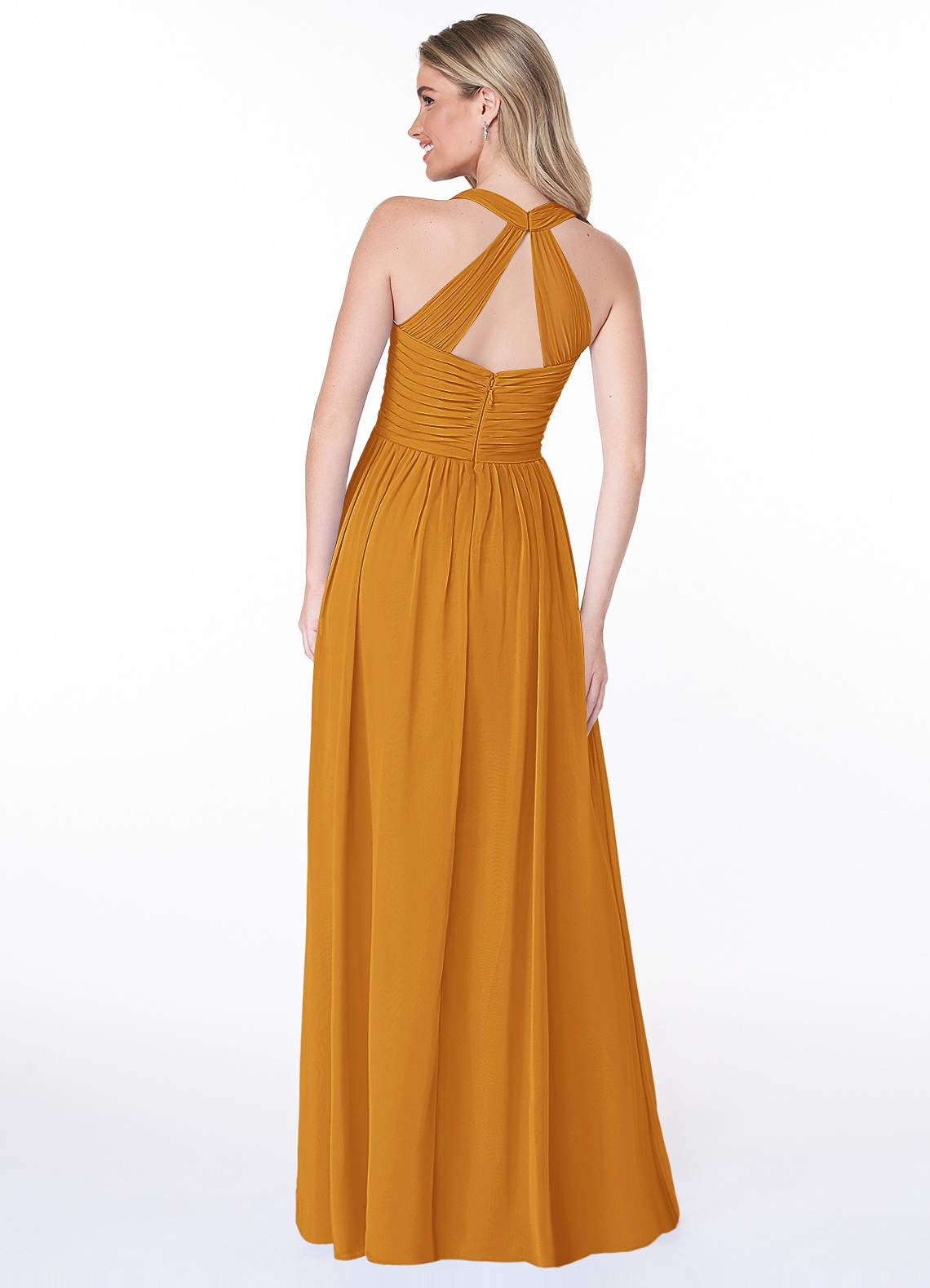 Jaclyn A-Line Halter Chiffon Bridesmaid Dress in butterscotch