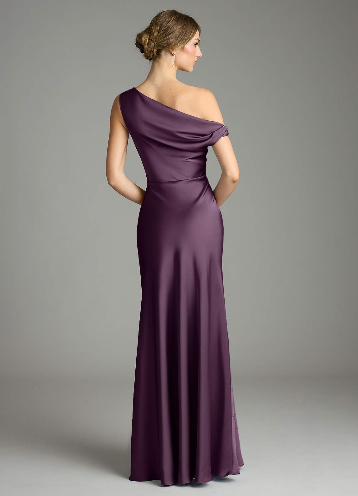 Emerson Mermaid One-Shoulder Stretch Satin Bridesmaid Dress in Plum