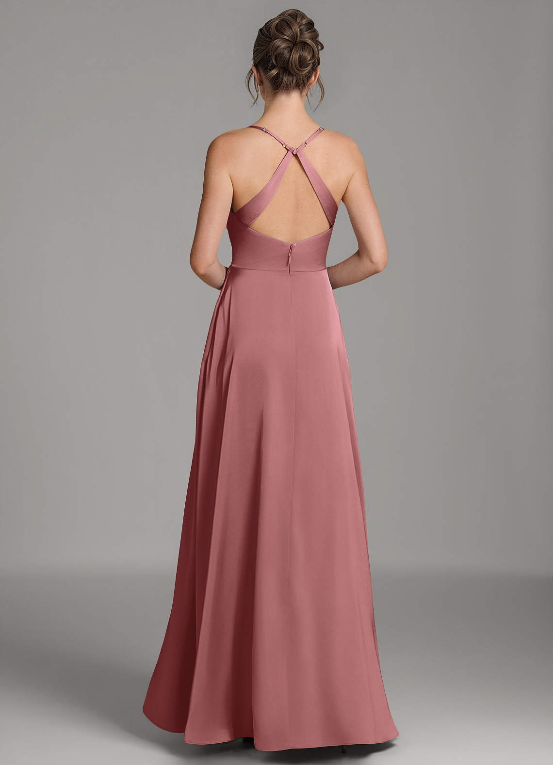 Frankie A-Line Scoop-Neck Stretch Satin Bridesmaid Dress in Amethyst