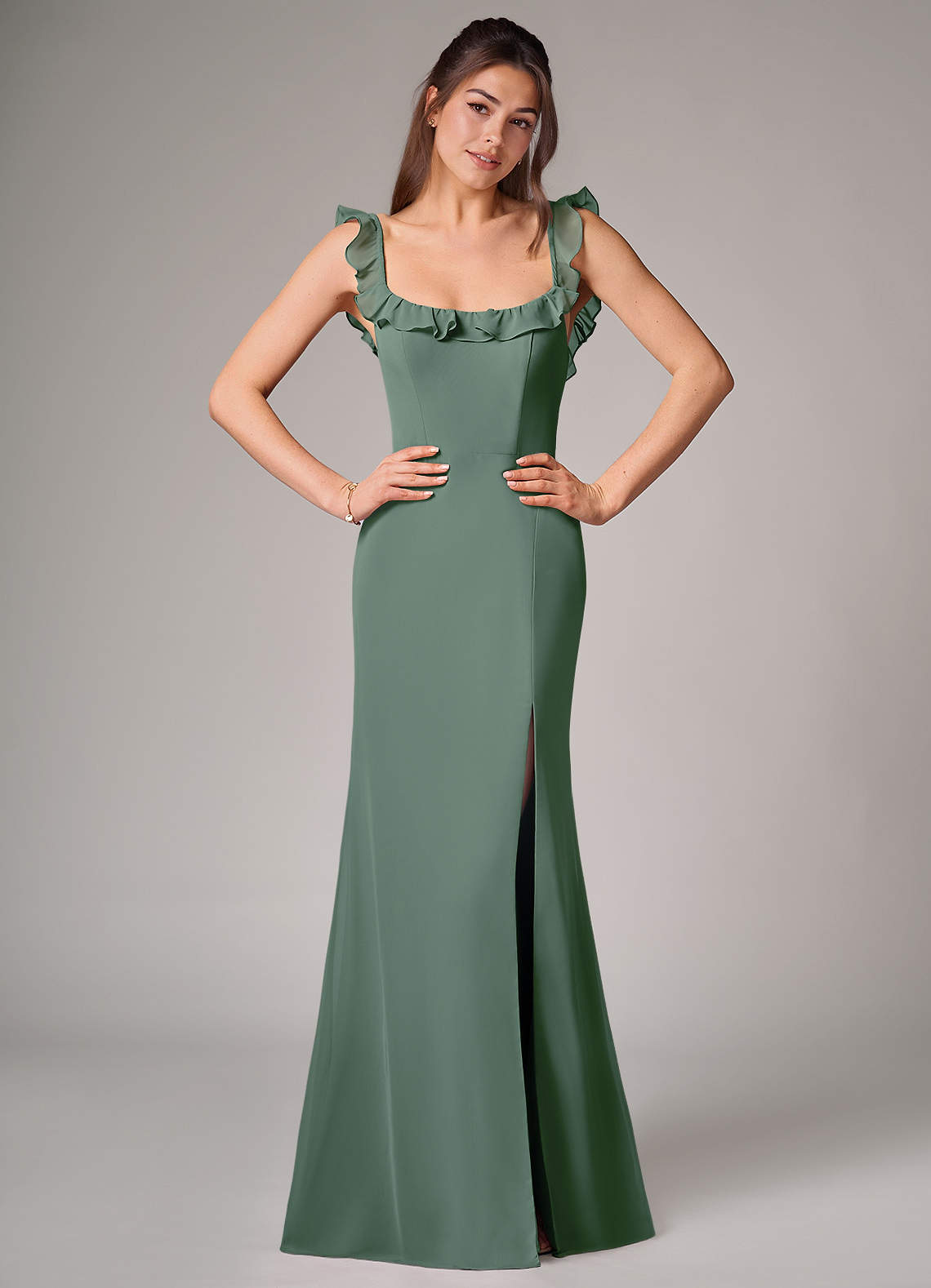 Callie Mermaid Scoop-Neck Chiffon Bridesmaid Dress in Eucalyptus