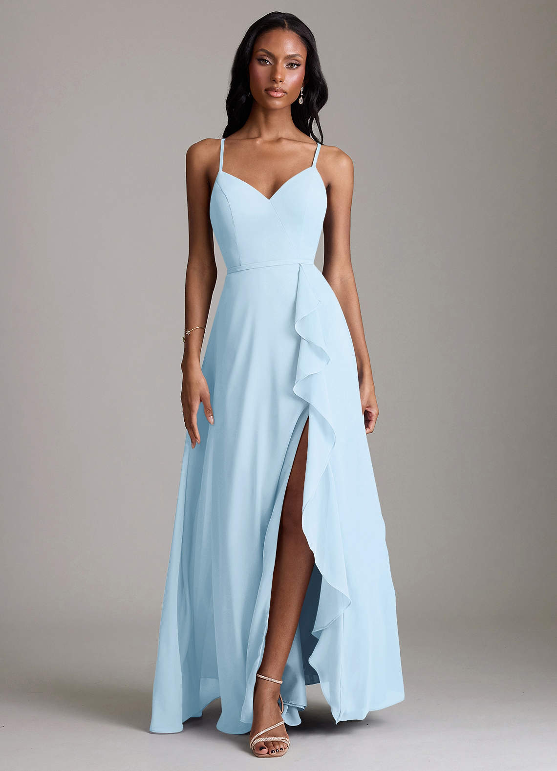 Naeem A-Line V-Neck Chiffon Bridesmaid Dress in Sky Blue