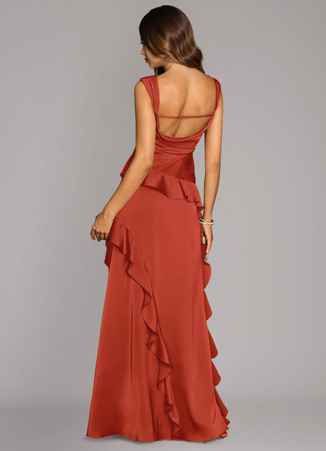 Sloane A-Line Sweetheart Stretch Satin Bridesmaid Dress in Rust