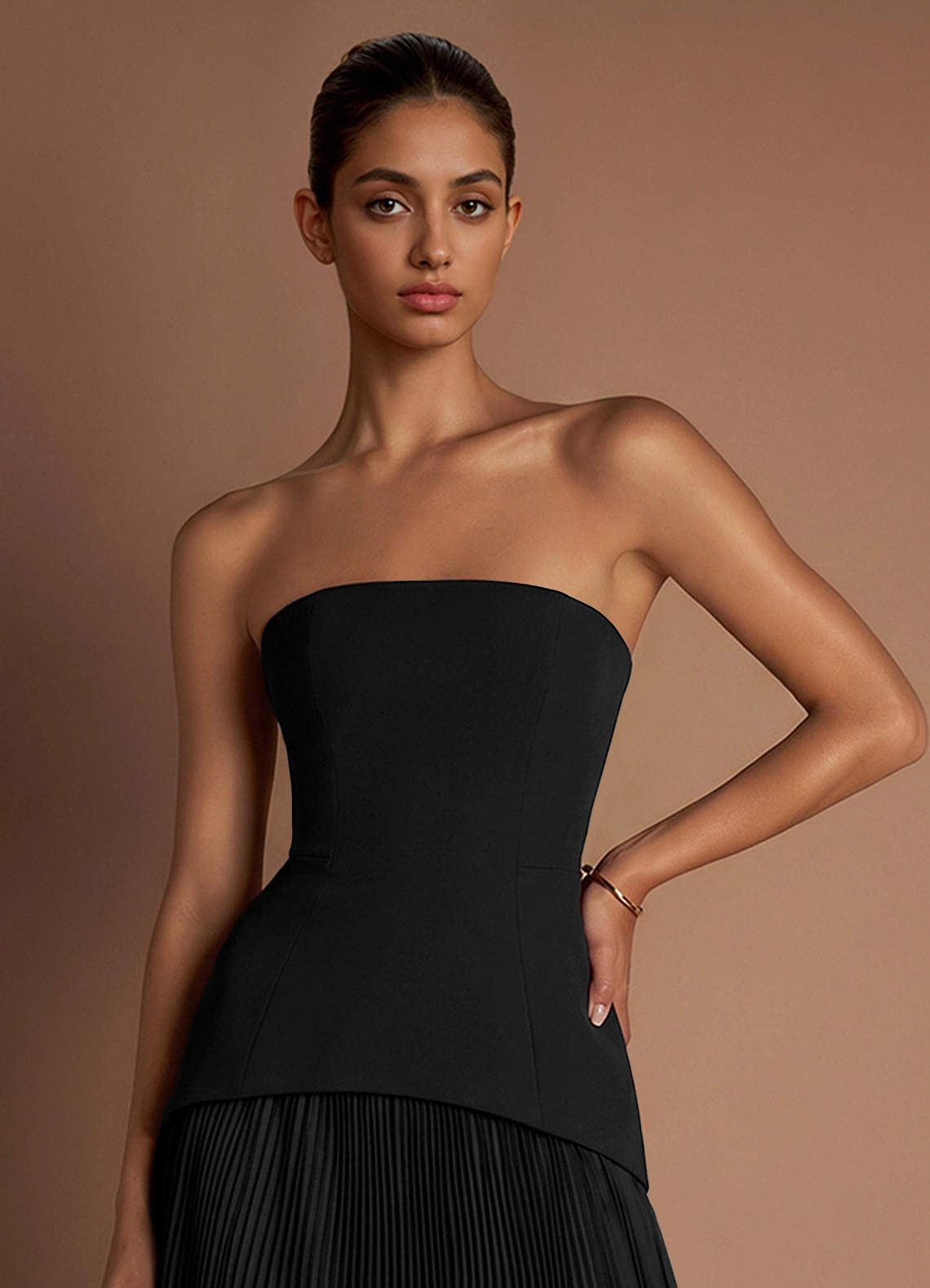 Marnie A-Line Corset Crepe Chiffon Evening Dress in black