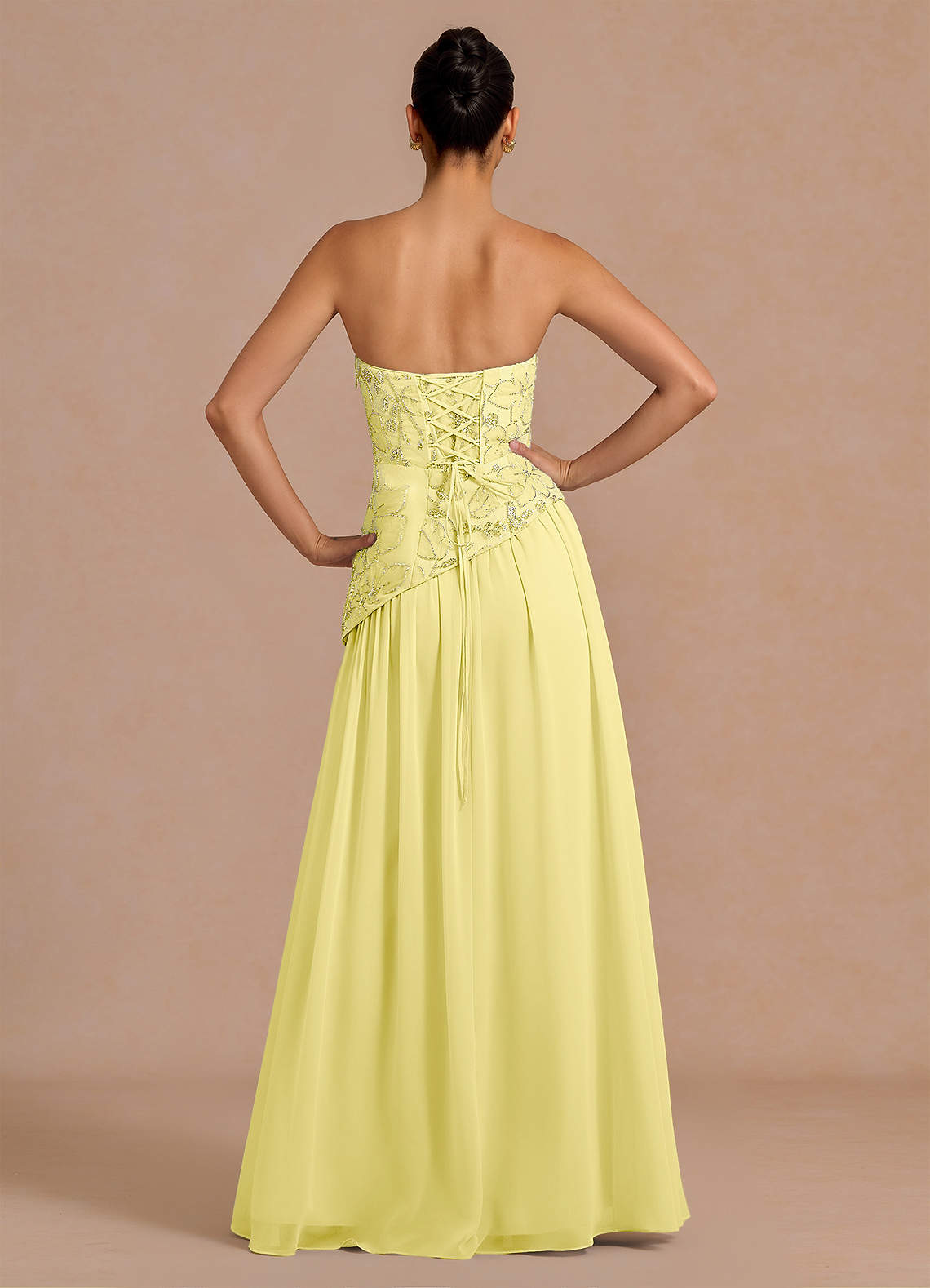 Galatea Sky Blue A-Line Floral Chiffon Evening Dress in Lemon Sorbet