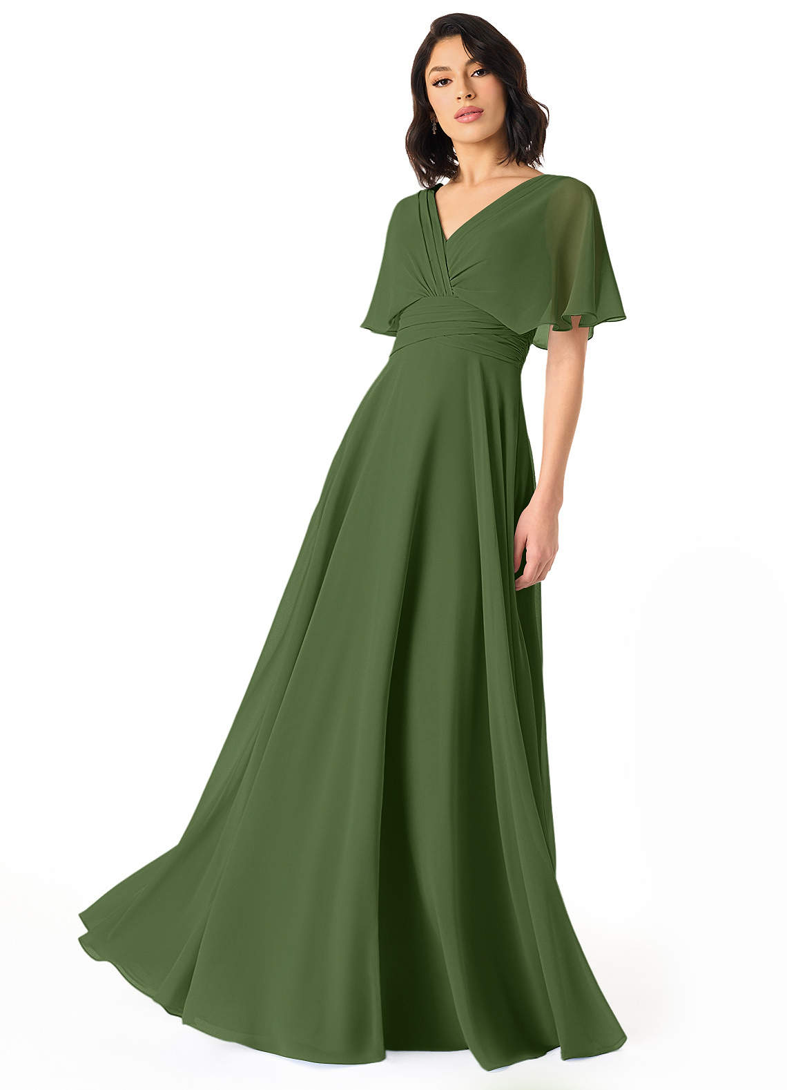 Pamela A-Line V-Neck Chiffon Bridesmaid Dress in Olive