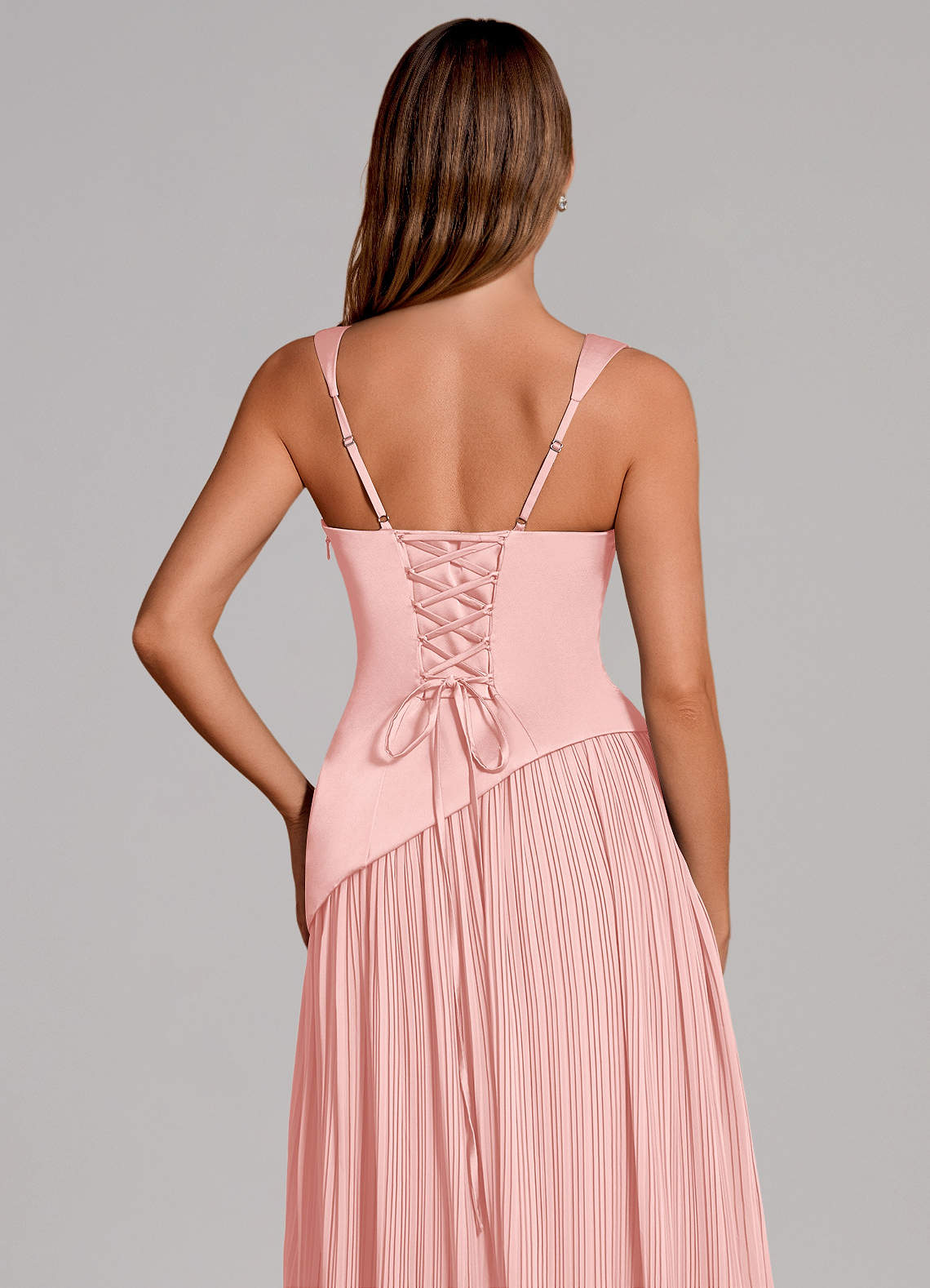 Stephanie A-Line Square-Neck Stretch Satin and Chiffon Bridesmaid Dress in Powder Pink