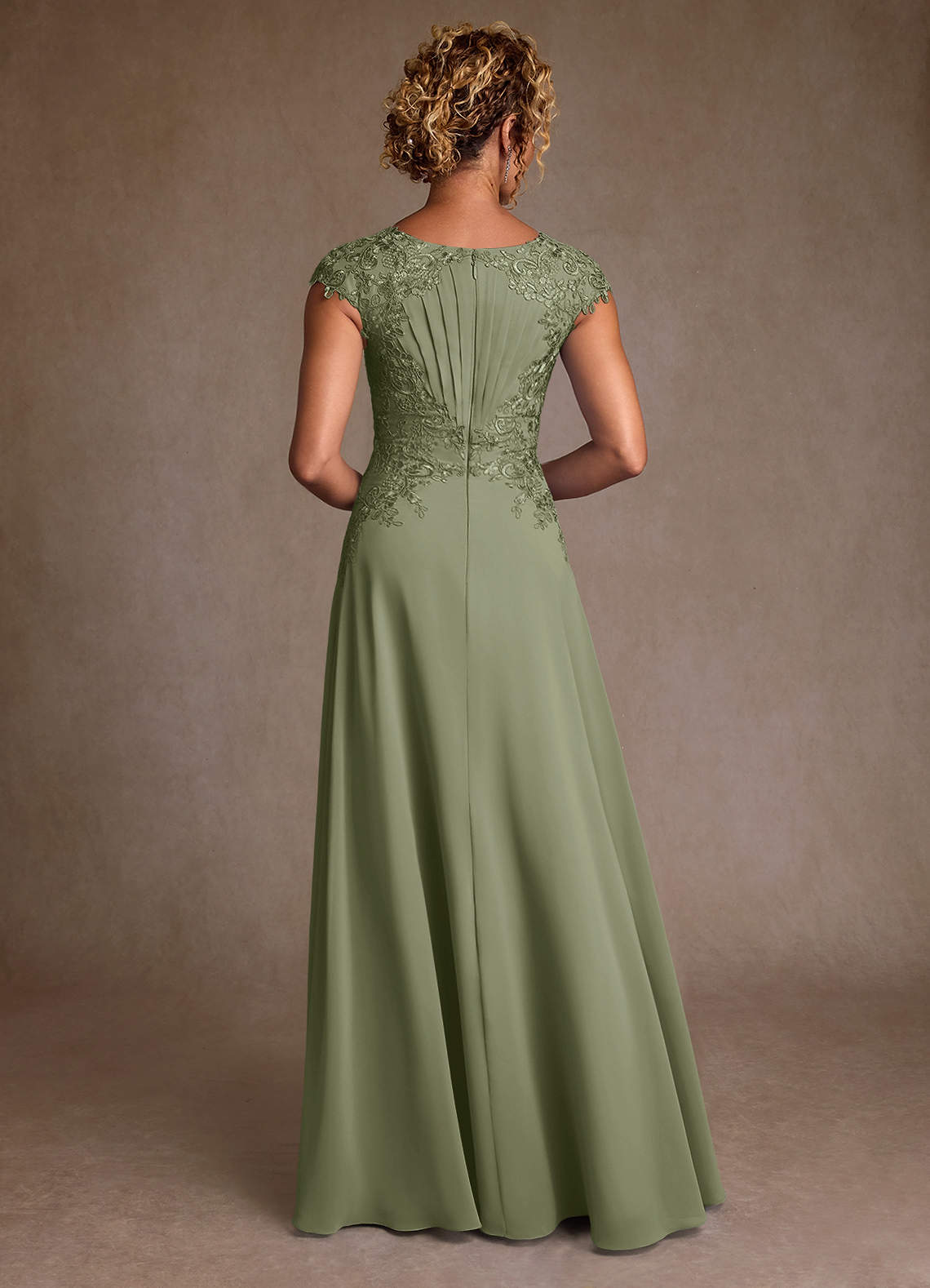 Christi A-Line Scoop-Neck Chiffon and Lace Mother of the Bride Dress in Pistachio