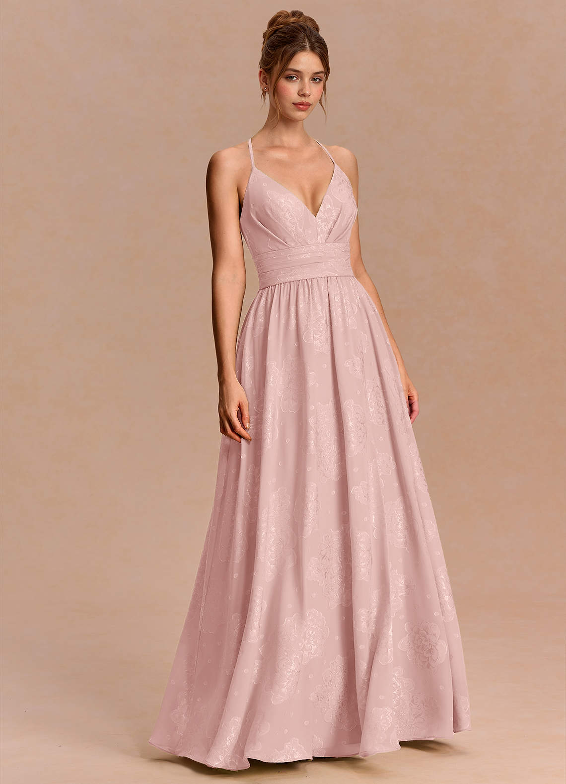 Anaëlle A-Line V-Neck Chiffon Burnout Evening Dress in Powder Pink