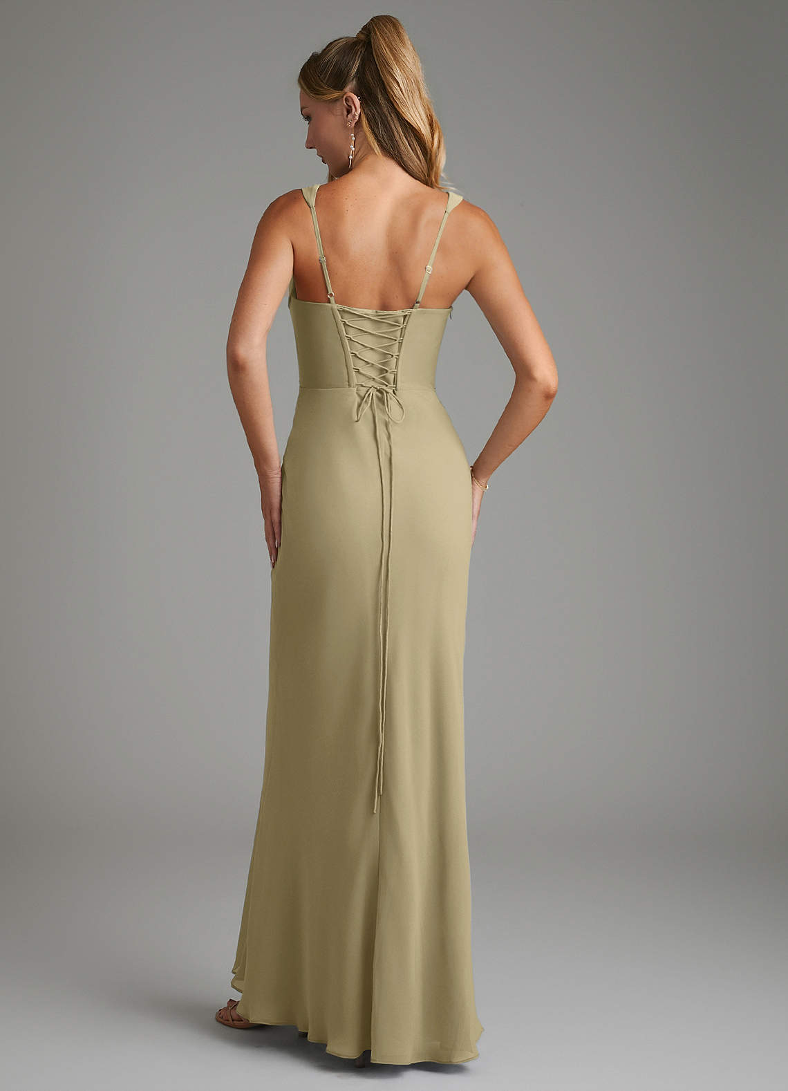Asa Sheath Square-Neck Chiffon Bridesmaid Dress in Moss Green