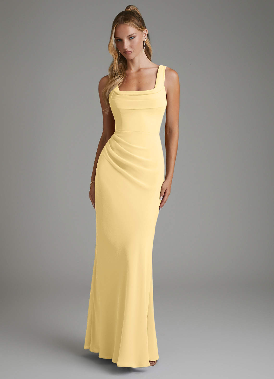 Asa Sheath Square-Neck Chiffon Bridesmaid Dress in Butter