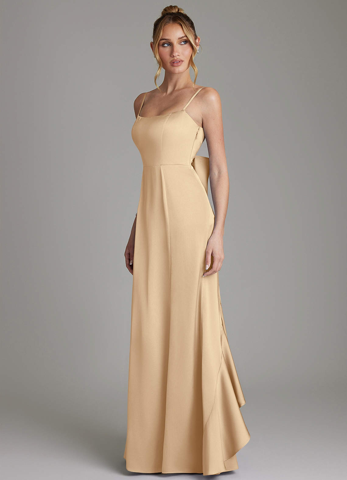 Zherra Mermaid Scoop-Neck Stretch Satin Bridesmaid Dress in Champagne