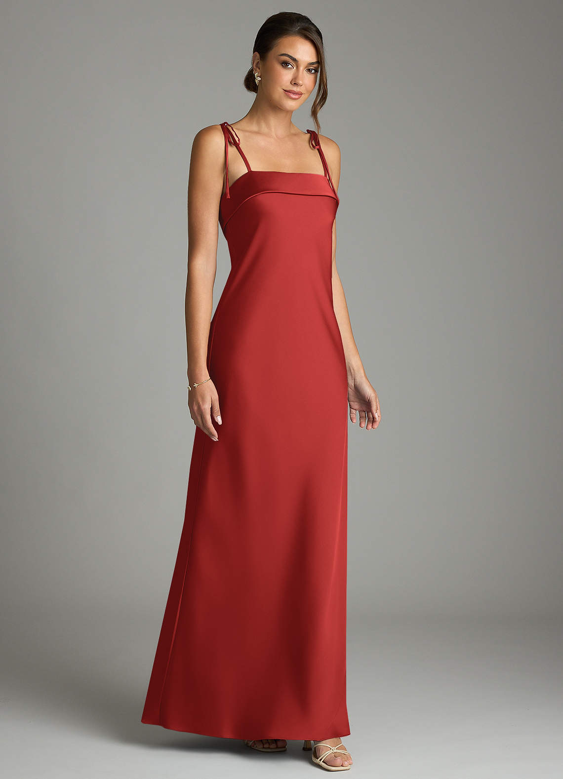 Ellia Sheath Straight-Neck Stretch Satin Bridesmaid Dress in Pomegranate