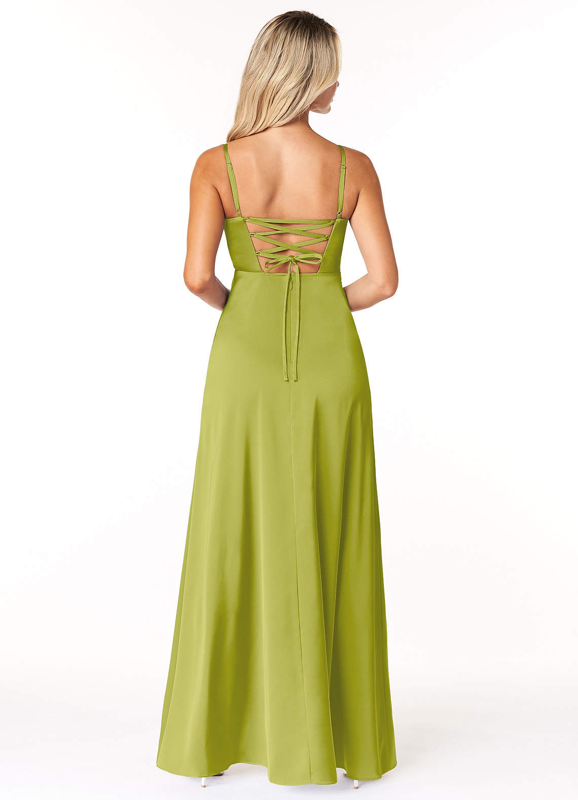 Marchella A-Line V-Neck Stretch Satin Bridesmaid Dress in Lemongrass