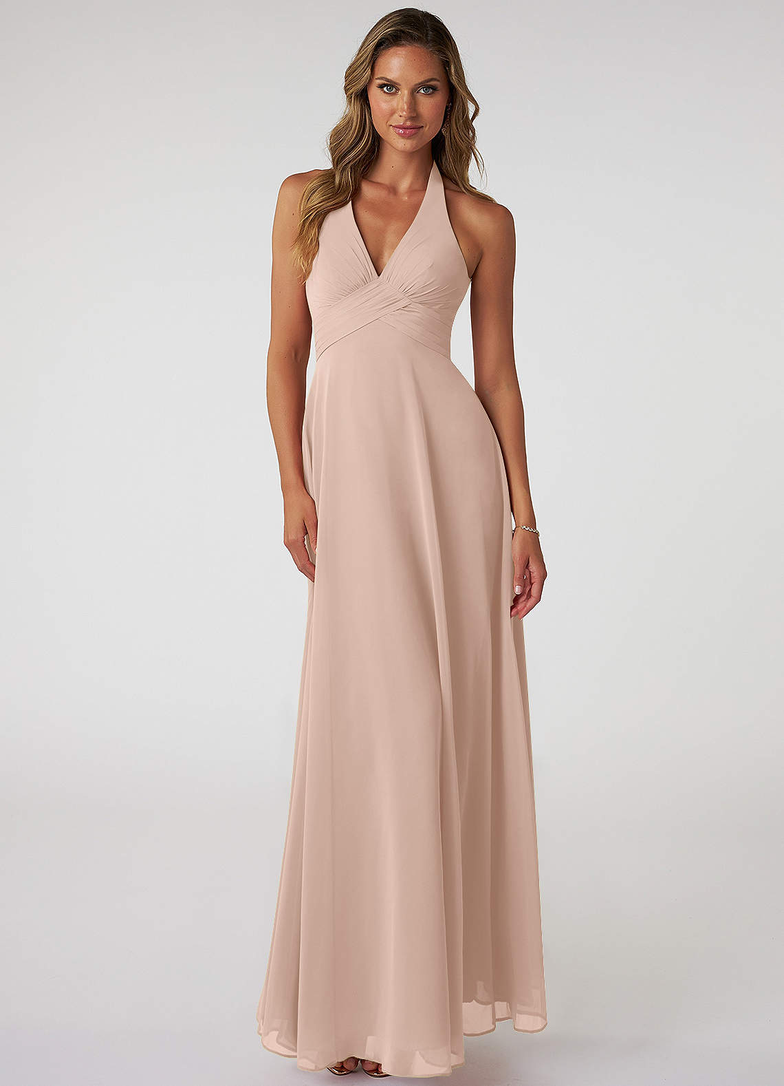Tessie A-Line V-Neck Chiffon Bridesmaid Dress in English Rose