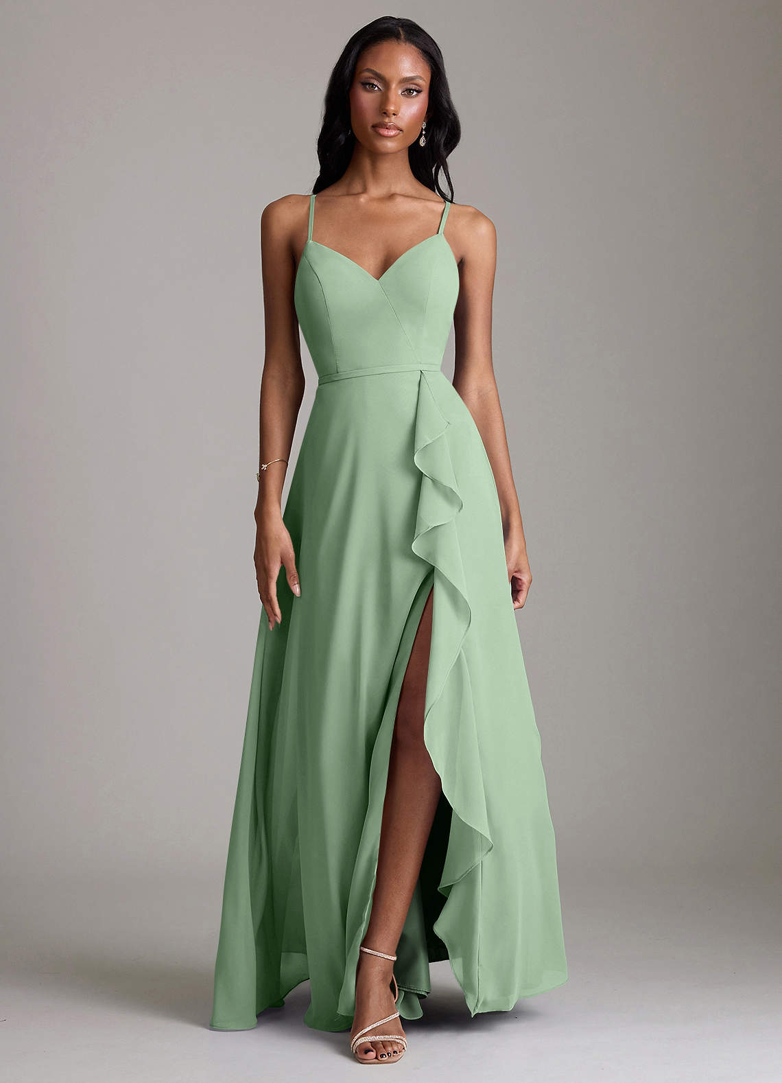 Naeem A-Line V-Neck Chiffon Bridesmaid Dress in Matcha