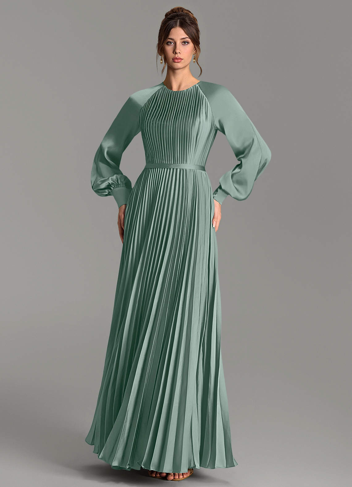 Grayson A-Line Scoop-Neck Stretch Satin Bridesmaid Dress in Silver Sage