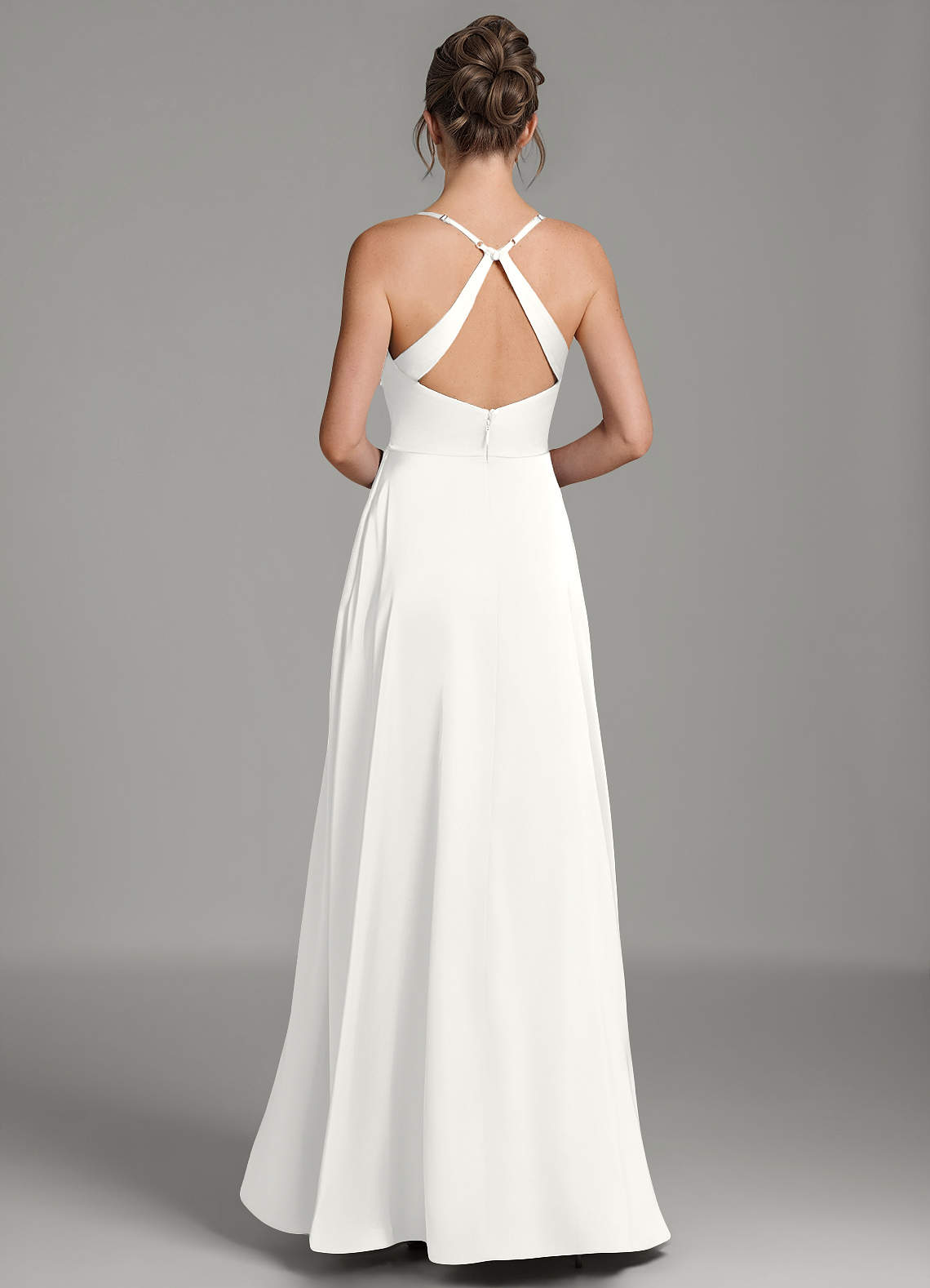 Frankie A-Line Scoop-Neck Stretch Satin Bridesmaid Dress in white