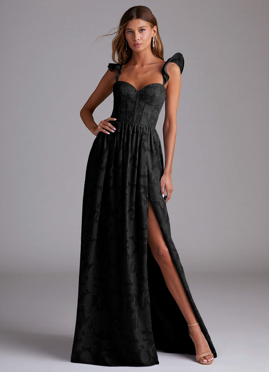 Denisse A-Line Sweetheart Floral Burnout Bridesmaid Dress in black